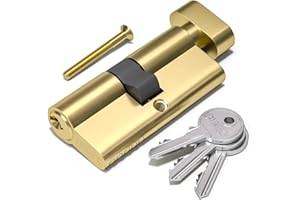 Bwintech 1 pz 30T/30mm Euro Cilindro in Ottone, 60mm Pomello/Chiave a Barile con 3 Chiavi Standard in Ottone,Antipicking, Anti-perforazione, Anti-scatto, Anti-urto,Finitura in Ottone Lucido