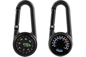 BASTOUR Kompass mit Karabinerhaken + Thermometer, Multifunktionaler tragbarer Karabiner aus Metall für Camping, Wandern,Reisen,3-in-1-Kompass