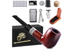 AUPERTO Juego de pipa de tabaco – Juego de pipa de madera premium con soporte de silbato, accesorios y caja de regalo para principiantes y avanzados