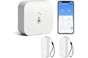 Chatthen Igrometro Wifi, Termometro Esterno, Wireless 150m Range, Tuya APP Data Storage e Calibrazione, Temperatura e Umidità Monitor, 2 Sensori e 1 Base Station, Compatibile con Alexa