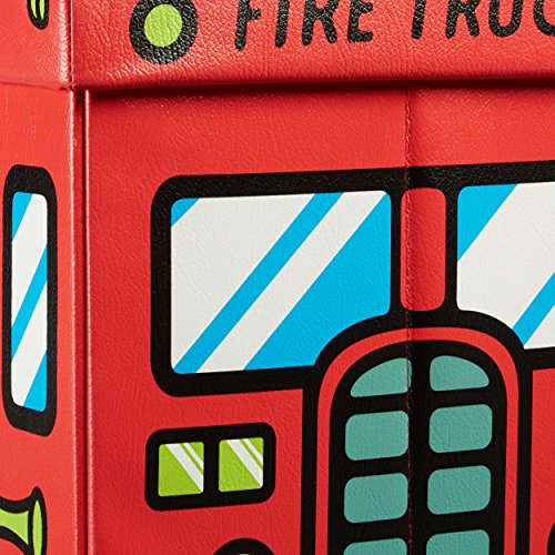 Relaxdays Faltbare Spielzeugkiste Feuerwehr HBT 32 x 48 x 32 cm stabiler Kinder Sitzhocker als Spielzeugbox aus Kunstleder mit Stauraum ca. 37 l und Deckel zum Abnehmen für Kinderzimmer, Firetruck - 5