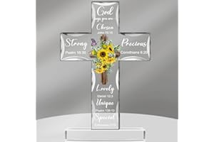 CHUNFUL Acrylic Christian Standing Cross Inspirational Gifts with Bible Verse and Prayers Sunflower Religious Scripture Gifts for Women Men Friends Mom Wife Friends Colleague (Sunflower Style)