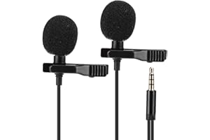 Pusokei Doppelkopf-Lavaliermikrofon, -Kragenclip-Mikrofon, Omnibearing-Kondensatormikrofon für Live-Übertragungsinterviews mit Mobiltelefonen