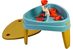 FEBER Casual Play Table, Mesa de Juegos 3 en 1, Mesita Infantil para Jardín Exterior, 3 Compartimentos para Agua, Arena y Dibujos, Accesorios de Juego Incluidos, +2 años, Famosa (FEU14000)