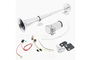 DHUILE Dhuille Avertisseur pneumatique de 45 cm avec klaxon de 12 V 150 dB et compresseur - En zinc chromé - Pour tout véhicule 12 V, camion, train, bateau ou voiture