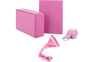 WY8 Yoga Blocks Set of 2 with Strap and Elastic Resistance Band EVA Foam Soft and Sturdy Non-Slip Lightweight Yoga Bricks for Balance, Stretching, Pilates, Meditation, and Deep Flexible Poses