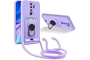 JMstore Funda Silicona Cuerda Compatible con Xiaomi Redmi Note 8 Pro,Protección de la cámara Funda, Anillo Soporte magnético de Hierro+Ranura para Tarjeta-Púrpura