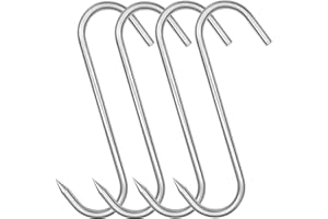 GRIZEF Lot de 4 crochets à viande en forme de S de 20,3 cm en acier inoxydable très résistant pour le séchage, le barbecue, la cuisson de la viande pour boucher, fermier, chasseur (8 mm)