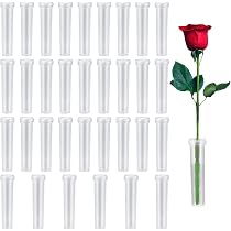 ZHOUSTOU 50 Pezzi Provette Plastica per Fiori Riutilizzabili Tubi D'acqua Floreali Tubo Portaconfetti Contenitori con Tappi Trasparente per Piante Fiorite (7,2x1,8 cm
