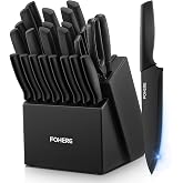 FOHERE 23-Piece Kitchen Knife Set with Block with Integrated Sharpener, Kitchen Knives with Boning Knife and Cheese Knife, Bl