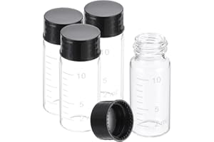 PATIKIL 4pcs 10ml Small Clear Glass Vials with Black Screw Cap, Borosilicate Glass Graduated Sample Bottles for Solid Liquid Powder Storage