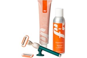 Fler Smooth Skin Set - Rasoio Donna con Supporto e 2 Lamette di Ricambio, Rasoi Unisex, Set con Mousse per la Depilazione e Crema Corpo Lenitiva, Lametta con Aloe Vera, Verde Pine