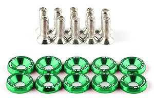 Wambere 10 Stück Universal M6 x 20mm Schraubenscheiben Auto Schrauben Aluminium Stoßfänger Unterlegscheibe Unterlegscheibe,KotflüGel Unterlegscheibe Schraube,Autozubehör Motorraum Dress Up,Grün