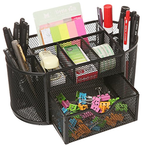 Aussel Schreibtisch-Organisator Bürobedarf Halter Meshabstand Saving Desktop-Briefpapier-Sammlung Caddy 9 Slots (Black)