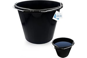 TDBS THE DUSTPAN AND BRUSH STORE Black Builders Bucket - Sturdy Plastic Buckets with Metal Handles - Black Car Wash Bucket with Spout for Mixing Cement, Cleaning, Car Wash, Gardening, Tools, etc (PACK OF 1)