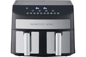 Domestic King 7L Dual Basket Air Fryer With Recipe Book, 3.5L Each, LED Touch Display, 2400W Power, 10 Presets, Smart Features, Sync Cooking, Non Stick, Dual Controls. (7l Air Fryer)