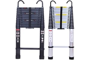 BRIEFNESS Klappleiter mit Abnehmbarem Haken Aluminium 6,2M Mehrzweckleiter, Dachbodenleiter Teleskop-Design Leiter für Zuhause Heimwerken Büro 150kg Belastbarkeit - Silber-