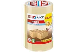 ‎TESA tesa tesapack Strong - Geräuscharmes Paketklebeband zum Verpacken von Paketen und Versandschachteln - transparent - 3 Rollen je 66 m: 50mm
