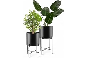 TecTake® Maceteros Decorativos Interior, Maceteros Grandes Exterior, Decoracion Hogar, Macetero Alto, Soporte Plantas Interior, Acero Resistente con Revestimiento en Polvo - Set de 2