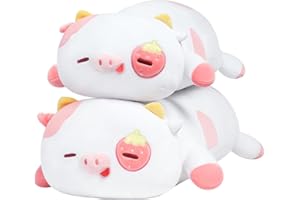 Mewaii 25in Strawberry Cow Plush Pillows Stuffed Animals Squishy Pillows for Kids - Cuddly Plushie Lying Cow Sleeping Hugging Plush Pillow Soft Toy