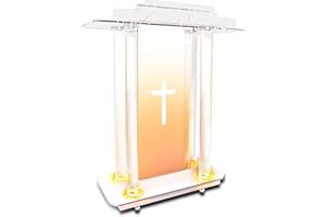 Vakiorn Kirchen Kanzel, Transparenter Acryl Rednerpult mit Rädern & 15 Farbe Einstellbar LED-Licht, Acryl Groß Podium Ständer für Kirche, Konzert, Vortrag, Hochzeit, Klassenzimmer(40"x17.7"x 43")