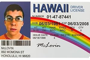 GLOWONDER Superbad McLovin Novelty Fake Driving Licence, McLovin ID Fake Card, Prank Items, Fake ID License, Great Complement for Costumes, Professional Quality: Funny Car Accesories