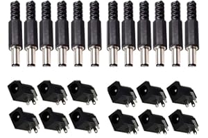 RUNCCI-YUN 12Pcs 5.5 x 2.1 mm/5.5 x 2.5 mm DC Power Jack Socket Adaptador de conector hembra de montaje en panel con prueba de polvo Cap 12Pcs