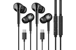 AIWGYIBO USB C Headphones for Samsung S24 (2 pack), Wired Earphones USB C with Mic & In-Line Controls HiFi Stereo USB C Earphones for Samsung Galaxy S23/S22/21 and More