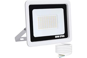 Mille Lucciole Faretto LED da Esterno 50W,Potenti Faro LED Esterni 5000LM,72 leds 3000K Bianco Caldo IP65 Impermeabile Faretti Esterni,Faretto da esterno Giardino Terrazza Garage【Guscio Bianco】