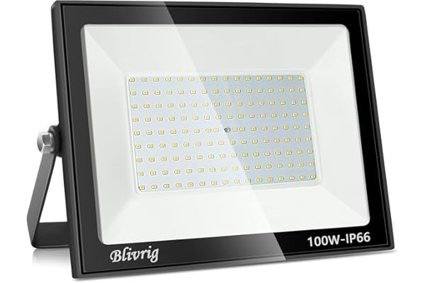 Blivrig 100W Projecteur LED Exterieur Blanc Chaud Eclairage 3000K, 10000LM Spot LED Extérieur IP66 Imperméable Mur Plafond Sol, pour Terrasse, Patio, Chemins, Stades, Usines, Garage, Jardi