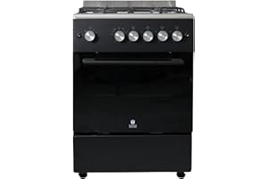 Gasline SHGG6060FGWB Gasstandherd Gaskochfeld WOK Brenner, Gasbackofen mit Thermostat Grill Timer 60 cm Edelstahl/Schwarz Erdgas LPG