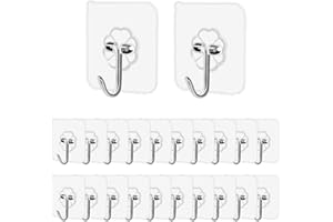 TRESBIEN Self Adhesive Wall Hooks 20Packs Heavy Duty Sticky Hooks, Stainless Utility Towel Bath Ceiling for Reusable Waterproof and Oilproof Kitchen Bathroom Closet Glass Door, 6 x 6 x2.5cm