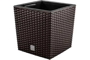 magubo Pflanzkübel in Rattan-Optik, inkl. Einsatz, quadratisch - Übertopf Groß für Haus und Garten, Moderner Blumentopf, Blumenkübel in Premium-Qualität (Braun, 400)