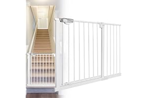 JOIEYOU Treppenschutzgitter ohne Bohren, 105-115 cm Türschutzgitter Treppengitter für Kinder und Haustiere, Einhändiges Öffnen, Weiß