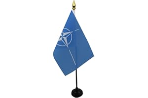AZ FLAG - Tischflagge Nato - 15x10 cm Goldene Splitze - Otan Tischfahne 10 x 15 Cm - Flaggen
