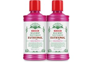 ‎EUTHYMOL Euthymol Mouthwash Mild Mint 500 ml x 2, nie zawiera alkoholu, wyrazisty smak, redukcja płytki nazębnej dziąseł czystych dziąseł, odświeża odświeżająca oddech codzienna pielęgnacja zębów
