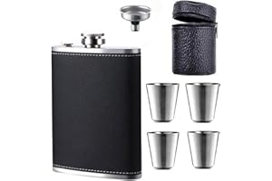Thapncow Botella de acero inoxidable de 4 oz con embudo, juego de botellas para tomar alcohol, adecuada para senderismo y fiestas. Petaca de cuero