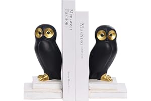 Kakizzy 2 Pieces Owl Bookends, Wide Eyed Owl Statue Home Decor Bird Book Ends for Heavy Books Decorative Bookshelf Decor Unique Gifts for Owl Lovers Animal Collection Decorative Accents (Owl-Black)