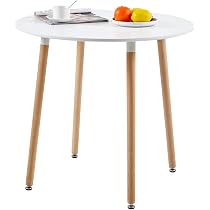 Table de Cuisine Design Retro Ansgar - CLP - Rond - Blanc - Bois - 80