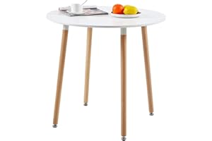 ‎H.J WEDOO H.J WeDoo MDF Runder Esstisch Buchenholz Esszimmer Tisch Küchentisch Holztisch, 80 * 80 * 75 cm, 4 Beine Natur, Weiß