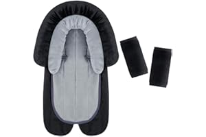 ‎INFANZIA INFANZIA 2-in-1 Baby Sitzverkleinerer mit Gurtpolster Universal für alle Kinderwagen Buggy, Neugeborenen Einsatz, Kopfstütze für Babyschale und Autositze, Extra Weich(Schwarzes Set - Kurzflor)
