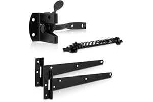 XFORT Premier Auto Gate Latch Black Pack, Complete with 200mm T-Hinges & 8" Gate Spring, Weather Resistant Garden Gate Kit, Auto Gate Latch Set, Gate Fitting Kit Ideal for External Wooden Garden Gates
