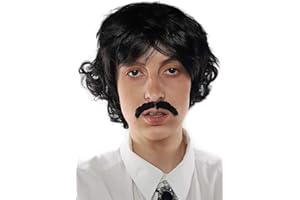 ALLAURA Vote Pedro Wig Costume Wig | Black Wigs + Fake Mustache | 70s Shag Beatles Sonny Halloween Costumes Adults | Pablo Costume Compatible with Pedro Wig — Pedro from Napoleon Movie Costume Wig