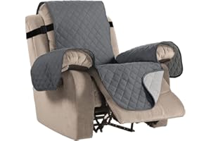 BELLAHILLS Recliner Cover Recliner Stuhlhussen Recliner Schutzhülle Recliner Protector, Reversible, 5 cm elastische Riemen, Rautenmuster, Baumwolle wie gestepptes Grau/Beige