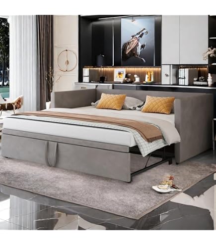 Canapé-lit Convertible 2 Places 90x190/180x190 - Cadre à Lattes Inclus, Tissu Velours Teddy Gris - Sans Matelas