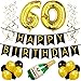 Produktbild Sterling James Co. 60. Happy Birthday Girlande – Schwarz & Gold Deko Geburtstag, Luftballons, Pom Poms und Spiralgirlande Silber – Party Zubehör