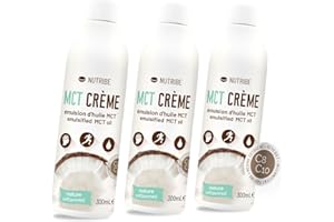 Nutribe MCT Crème 3x300ml, émulsion d'huile MCT de coco, énergie sans sucre - Marque française
