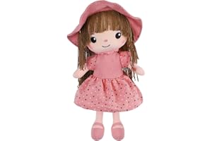 JIAHG Niedliche Puppe Plüschpuppe Mädchen Kuschelpuppe Stoffpuppe Kinder -Spielzeug Püppchen für Kleinkinder als Geburtstagsgeschenk (Rosa A)