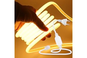 HEGEHE Tira de LED de neón COB 220-240V 1m, 270°iluminación, recortable (50cm), 288LEDs/m Tira de LED FCOB Blanco Cálido Flexible superbrillante con Enchufe para Navidad, decoración de fiestas