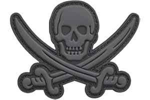 LEGEEON Blackout Calico Jack Skull Pirate Jolly Roger Morale Tactical ISAF PVC Rubber 3D Fastener Patch